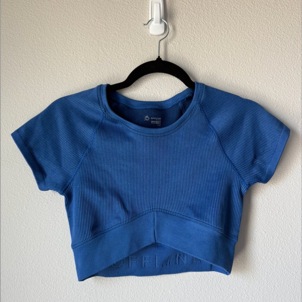 Aerie Offline Blue Cropped Athletic Top - Size Small